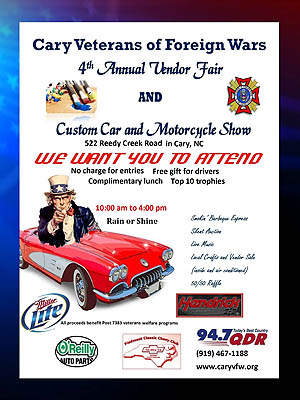 Cary Veterans of Foreign Wars Annual Vendor Fair and Custom Car and Motorcycle Show