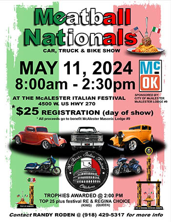 2024 McAlester Meatball Nationals Car Show in conjunction with the Annual Italian Festival